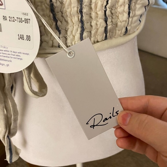 NWT RAILS Womens Stripe Smocked Wrap Crop Top Juliana Coco Linen Cream Gray XS - Picture 13 of 16